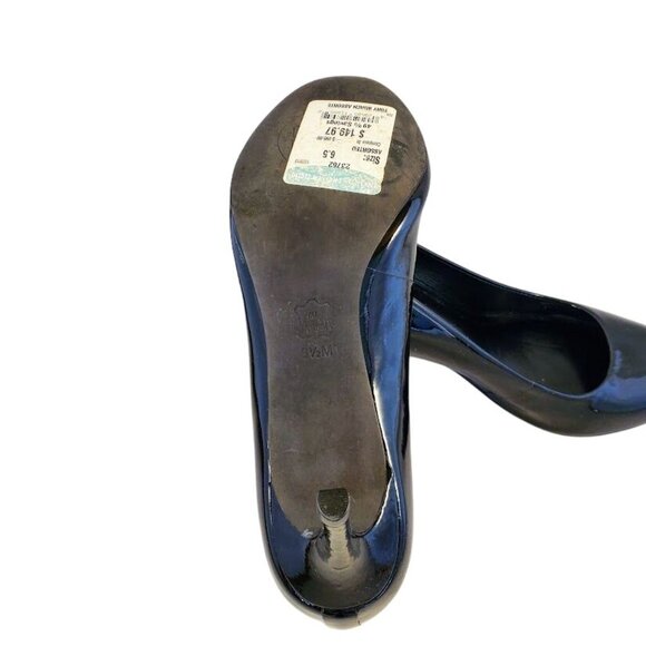 Tory Burch Black Patent Leather Stiletto Pumps With Logo Detail 6.5M NWT - Picture 7 of 8